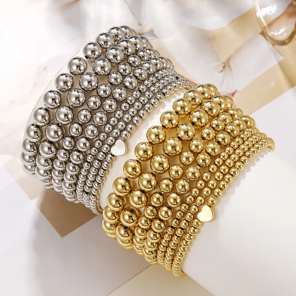 

Boho Metal Gold Color Ball Beaded Bracelets Set For Women Girls Fashion Statement Elastics Bangles Summer Jewelry Accessories