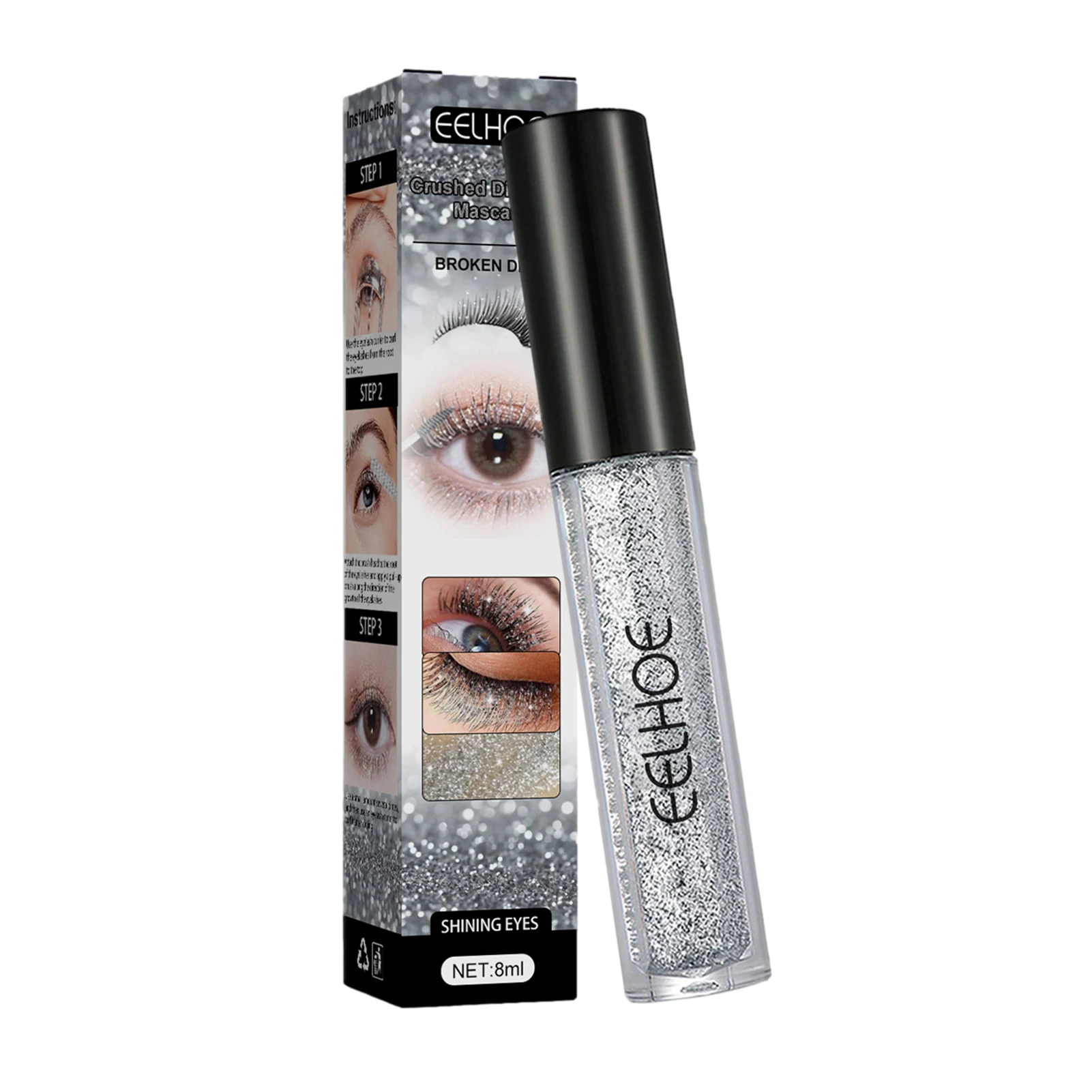 

Glitter Diamond Lash Mascara Waterproof & Long-Lasting Diamond Eyelash For Women Concert Makeup Natural Ingredients Easy To