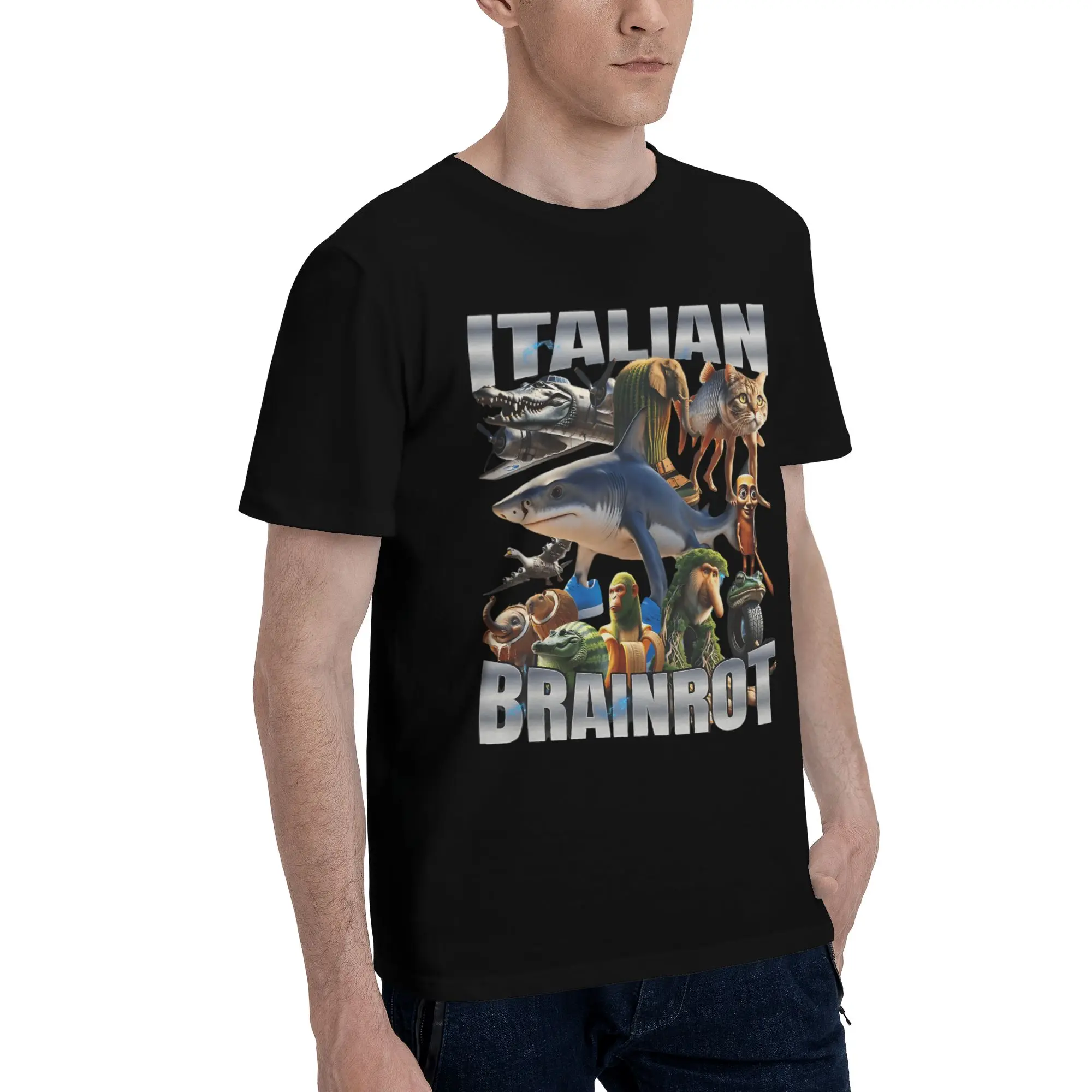 Фото Футболка Italian Brainrot Plain T-Shirt |   100% хлопок, круглый вырез горловины, дизайн Brainrot |   Индивидуальная печать и оптовая продажа №2