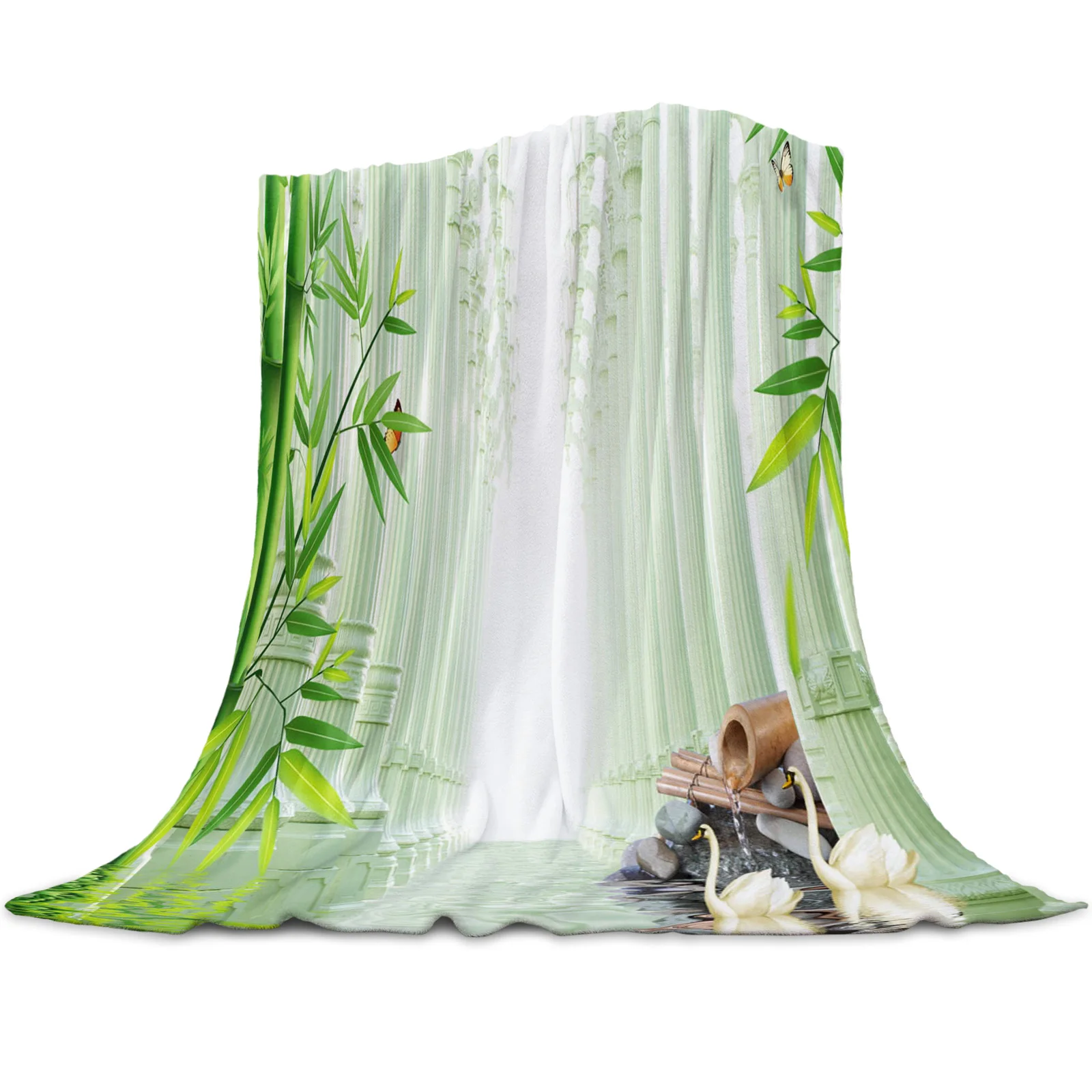 

Bamboo Swan Pillar Water Surface Stone Blanket Mat Coral Fleece Throw for Bed Home Bedroom Sheet Kids Aldult Flannel Blankets