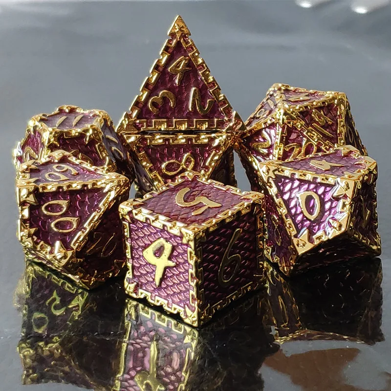 

Red Blue Purple Metal Dice Sets D&D 7Pcs Polyhedral Dragon Scale DND Dice Set RPG MTG Board Games Pathfinder Dice Box Set