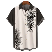 mens hawaiian shirts plant 3d print summer cotton and spandex short sleeve button down beach shirts large eu size men clothing