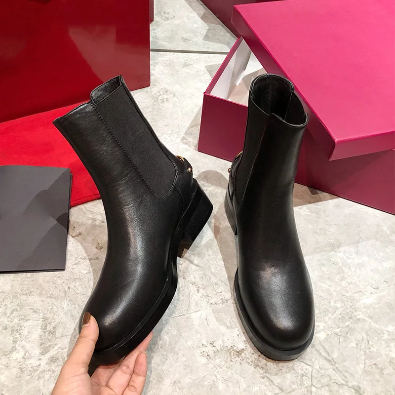 

Черные ботильоны Martin из натуральной кожи на толстой подошве, мягкие женские ботинки челси на низком каблуке, повседневная элегантная подиумная Осенняя женская обувь