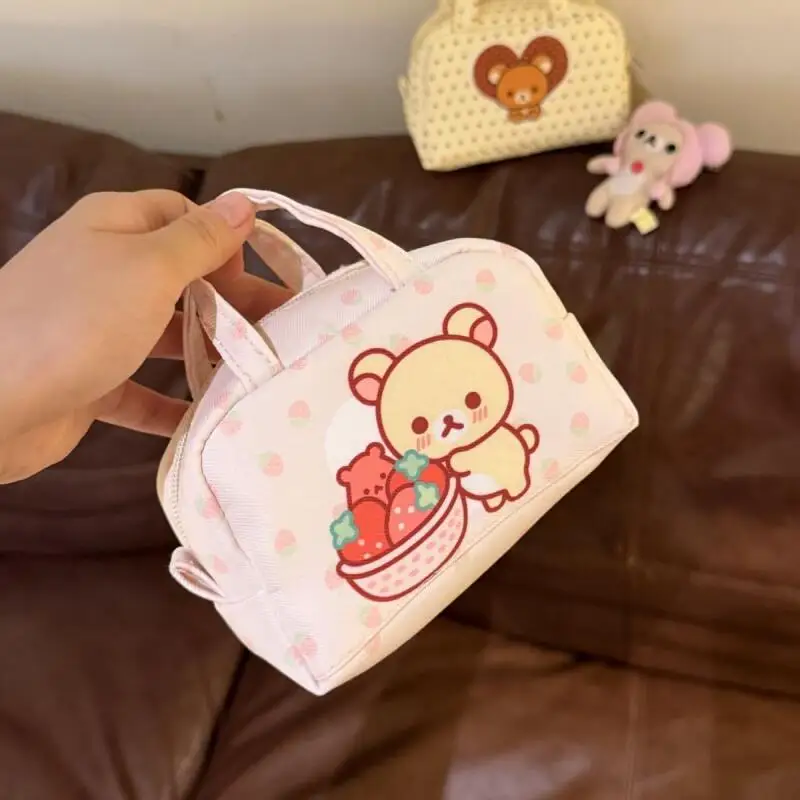 Фото Мультяшный кошелек-монетница Rilakkuma в горошек из оксфордской ткани с жемчужной цепочкой, мини-чехол для помады, подарок на день рождения другу №1