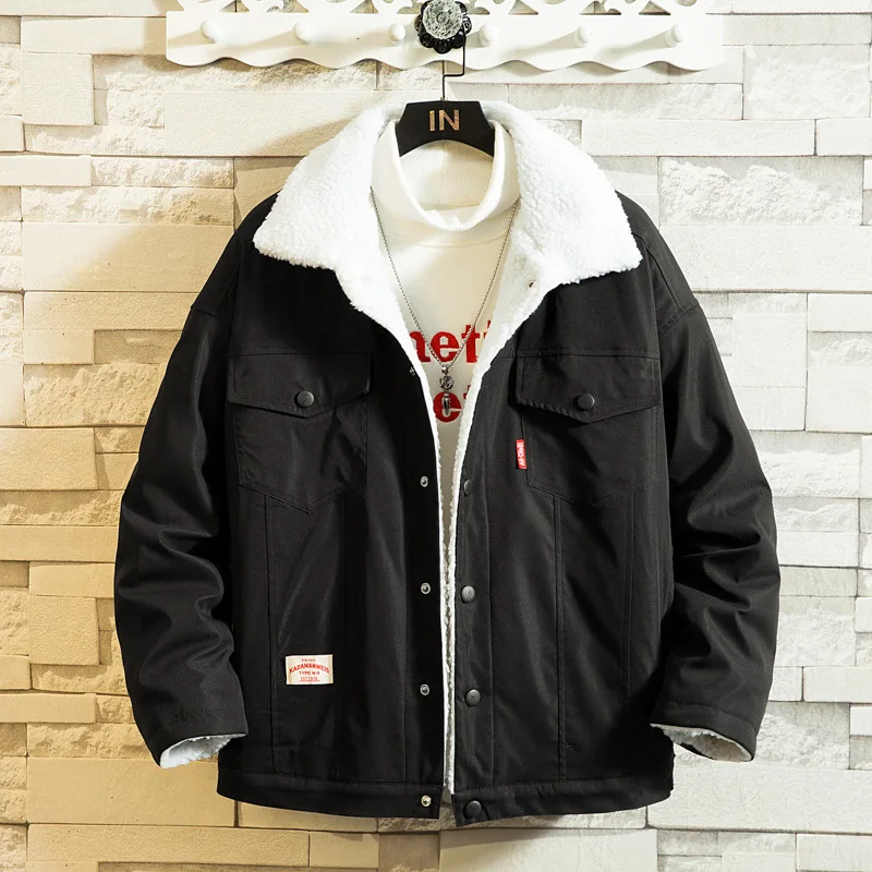 Men Oversize Coat Winter Warm Fleece Hoodie Button Jacket Lined Sherpa Outwear