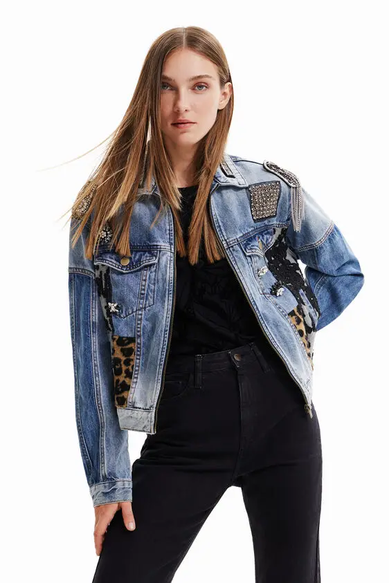 

2022 new women's spanish contrast color stitching short denim jacket