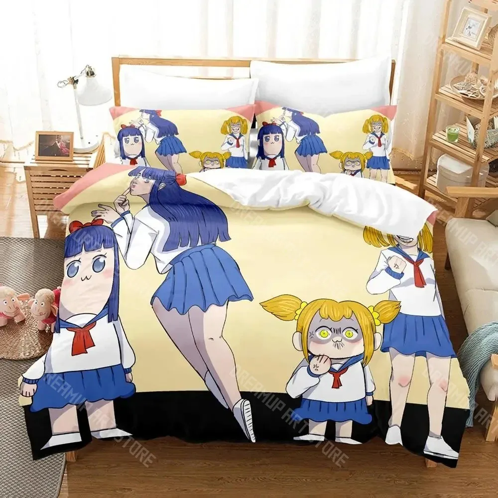 Комплект постельного белья Pop Team Epic Poputepipikku с 3D-принтом для мальчиков и девочек, пододеяльник, наволочка, размеры Twin, Queen, King, Full, Single, Double (art.: 3920dc51782ea) - 3920dc51782ea