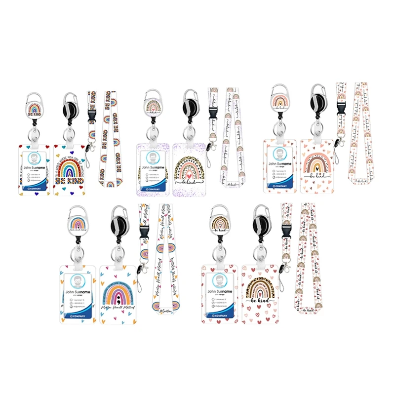 

ID Badge Holder Retro Lanyard Protector Clips With Lanyard And Retractable Reel Clip A