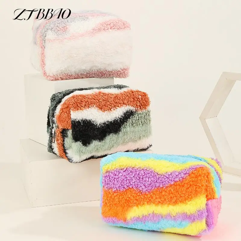 

Красочная плюшевая косметичка, 1 шт., плюшевая милая сумка для хранения канцелярских принадлежностей, Вместительная дорожная косметичка, ор...