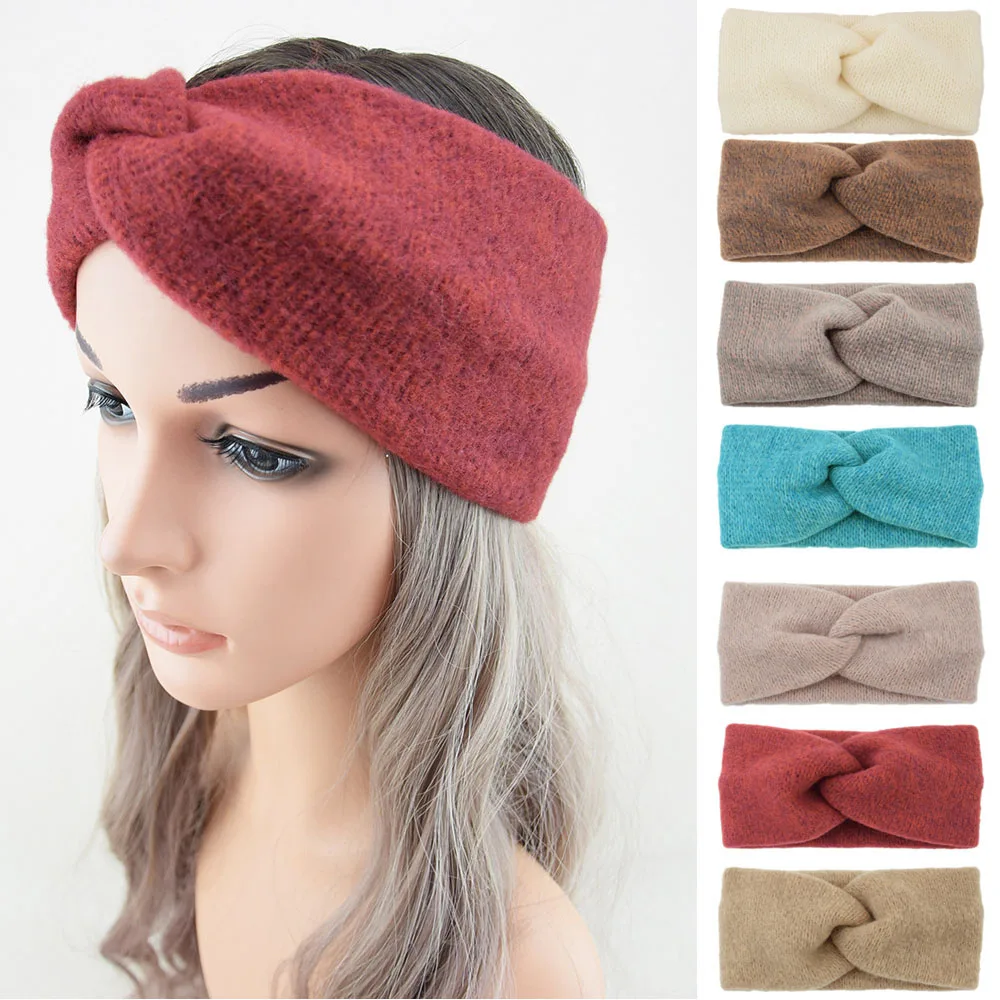 

Mohair Cross Wide Headband Knitting Elastic Hair Band Solid Color Hairband Hair Accessories Twisted Woolen Turban Headwrap