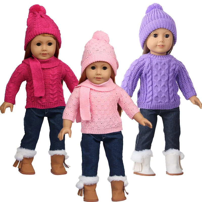 18 Inch Baby Born Doll Clothes Sweater Suit+Hat+Scarf +Gloves Toys for Girls  43 Cm Dolls Outfits for American Girl Doll Clothes