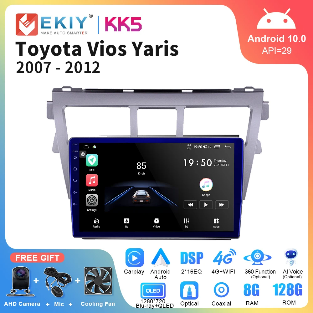 

EKIY KK5 Android 10 Car Radio For Toyota Vios Yaris 2007-2012 Multimedia Video Player Stereo QLED DSP GPS Navi Carplay 2 Din DVD