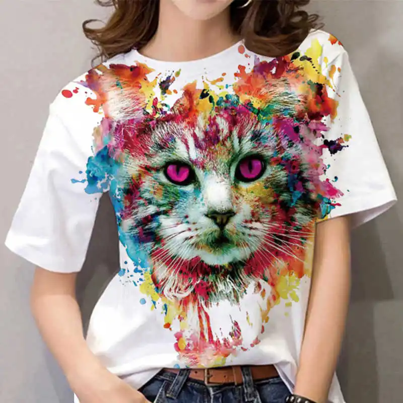 

Women's T-shirt Women's 3DPrinting Cute Cat Fashion Top 2023 New Harajuku Animal Short Sleeve Plus Size Clothing Popular T-shirt