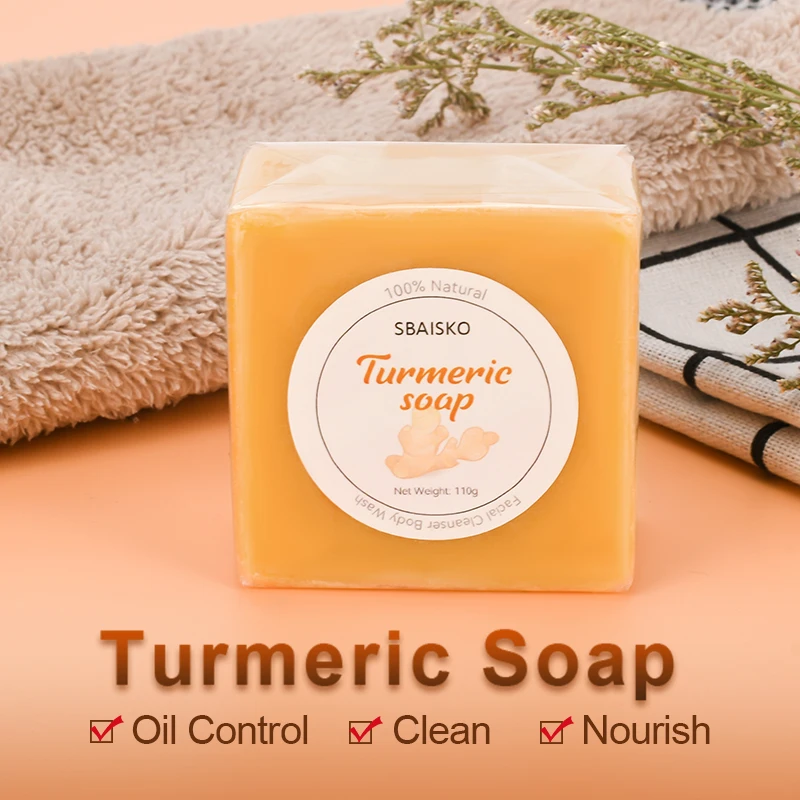 Turmeric Soap Beauty Health Body Whitening Bar Anti Acne Skin Brighten Remove Pimples Handmade Ginger