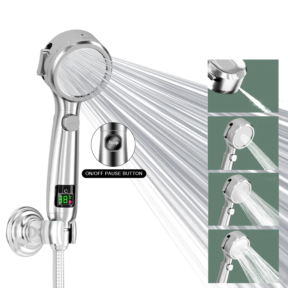 

Water Saving Shower Head 4 Mode Handheld High Pressure Temperature Display Shower Nozzle Bathroom Accessories