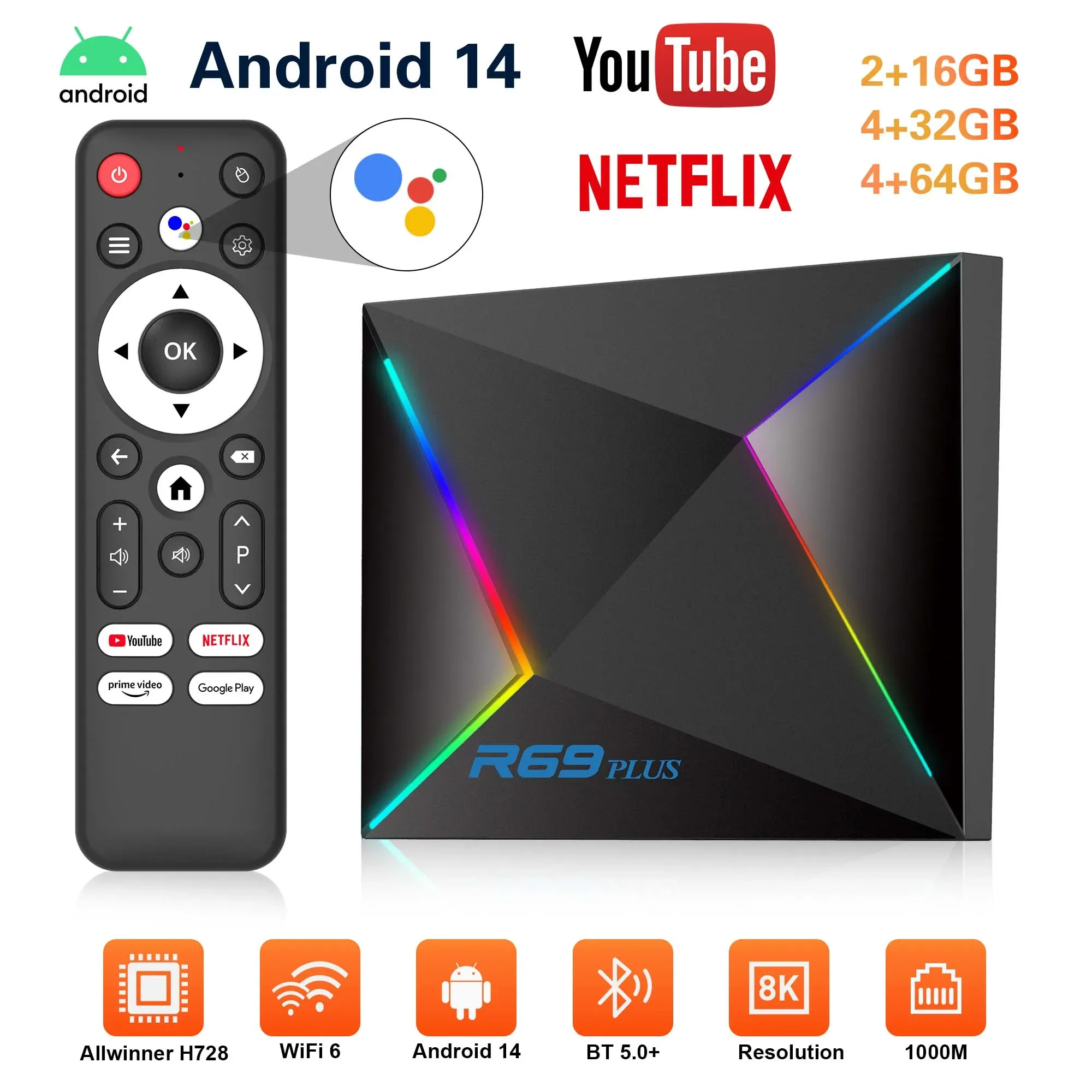 ТВ-приставка Android14 AllwinnerH728 Octa-core Chip BT5.0 Dual WiFi Support Netflix Chromecast