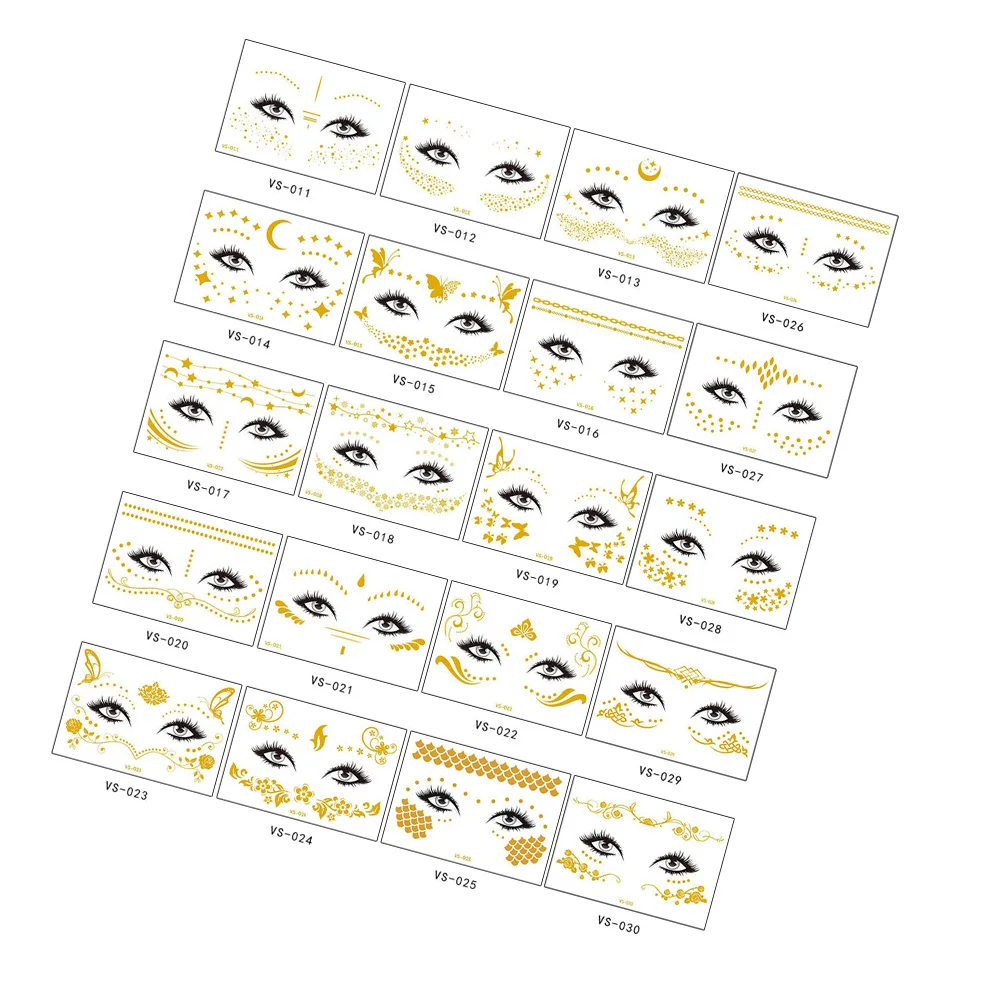 

20 Sheets Temporary Sticker Face Sticker Chic Creative Golden Sticker Party Decal