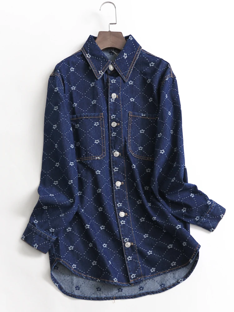 H9 жаккардовые свободные однобортные рубашки средней длины новинка весны 2023