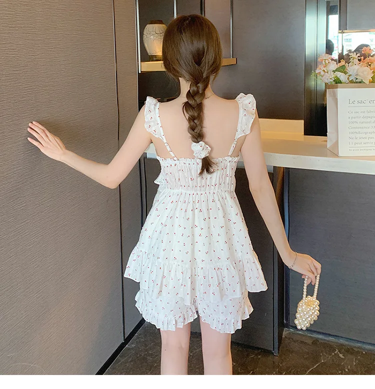 Japanese retro floral cotton pajamas women's summer sexy sling homewear set with chest pad