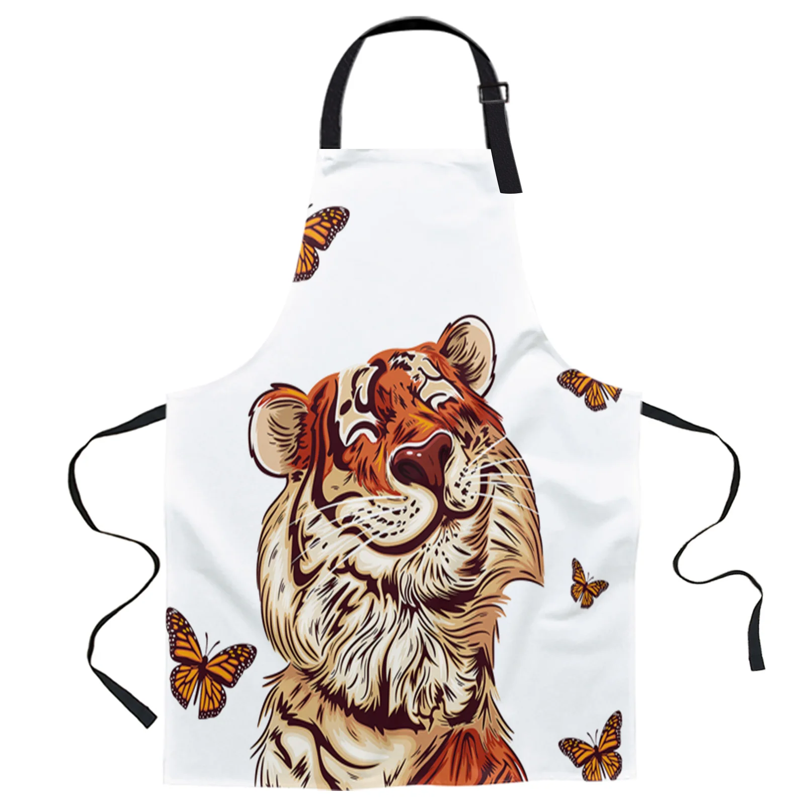 

Funny Cute Tiger Butterfly Design Adjustable Canvas Kitchen Coffee Apron Ladies Couple Cooking Dining