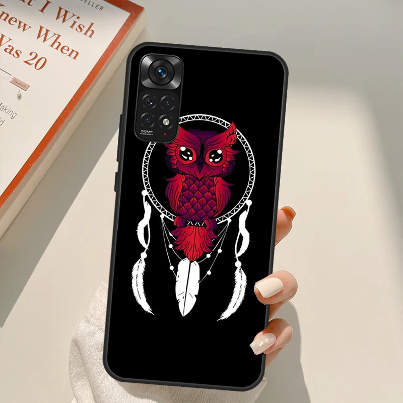 Чехол Ловец снов с перьями и волком для Xiaomi Redmi Note 11 10 9 8 Pro 11S 10S 9S 8T K50 K40 9A 9C 10A 10C