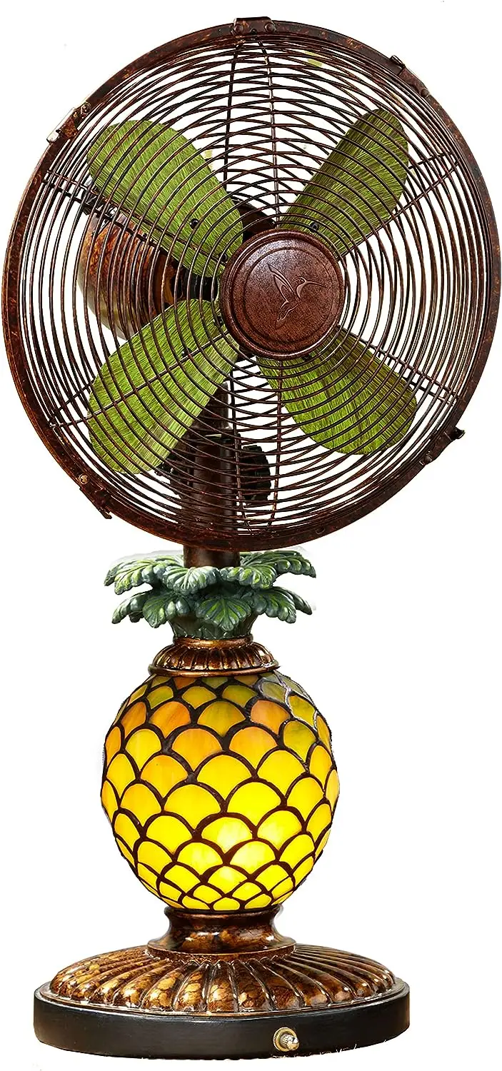

Осциллирующий Настольный вентилятор с лампой, 3-скоростной портативный вентилятор, ананас, античный вентилятор из мозаичного стекла и лампа, 10 дюймов