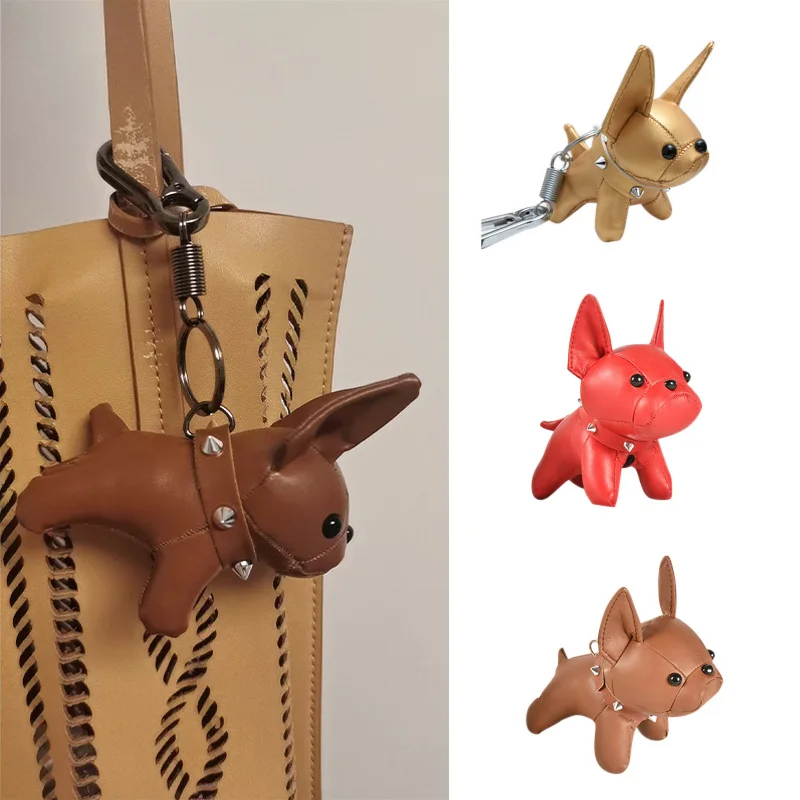 Брелок для ключей Французский бульдог Панк Мужской автомобильный брелок Кожаный