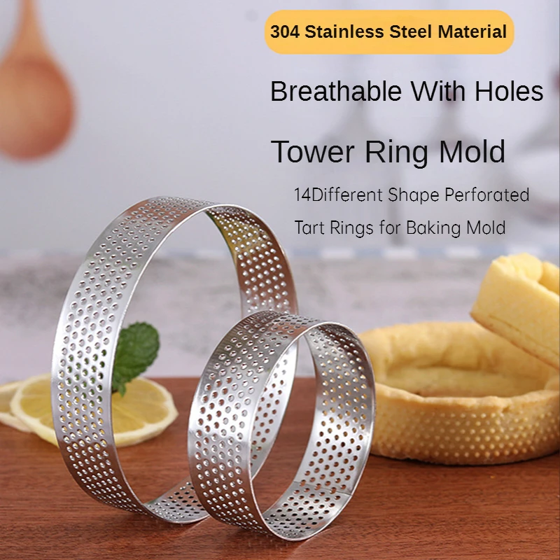 

14Different Shape Perforated Tart Rings for Baking Mold Stainless Steel Nonstick Round Cake Ring Mousse Rings Metal Round Pastry