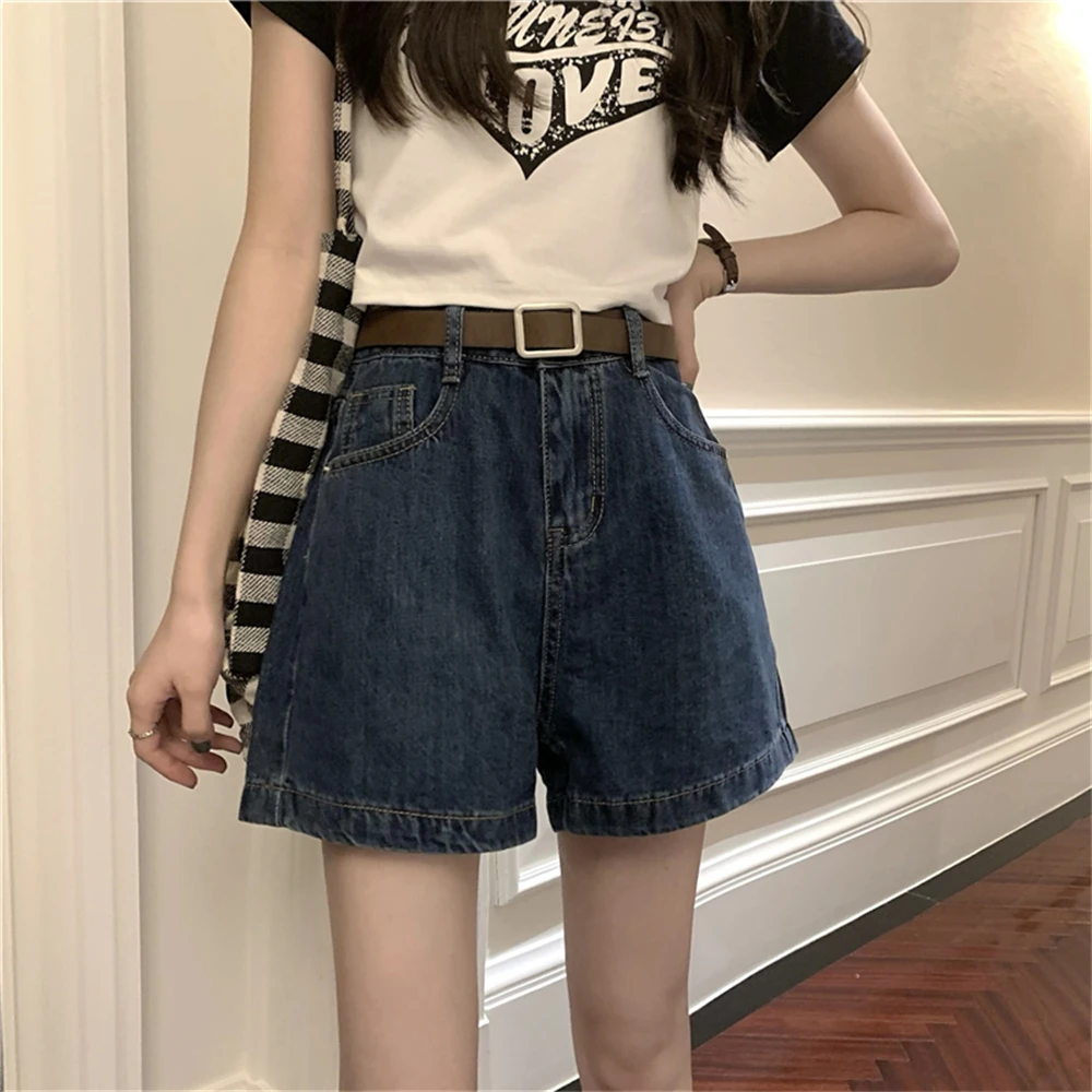 2023 New Spring/Summer Women's Wear Korean Vintage High Waist Loose Versatile Denim Wide Leg Hot Pants