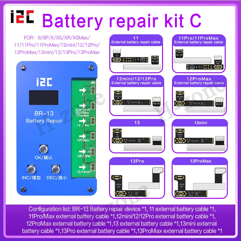 Buy I2C BR 13 بطارية أداة إصلاح آيفون 8X11 12 13PRO ماكس الخارجية المدمج في PCB بطارية التشفير خلية تصحيح أداة