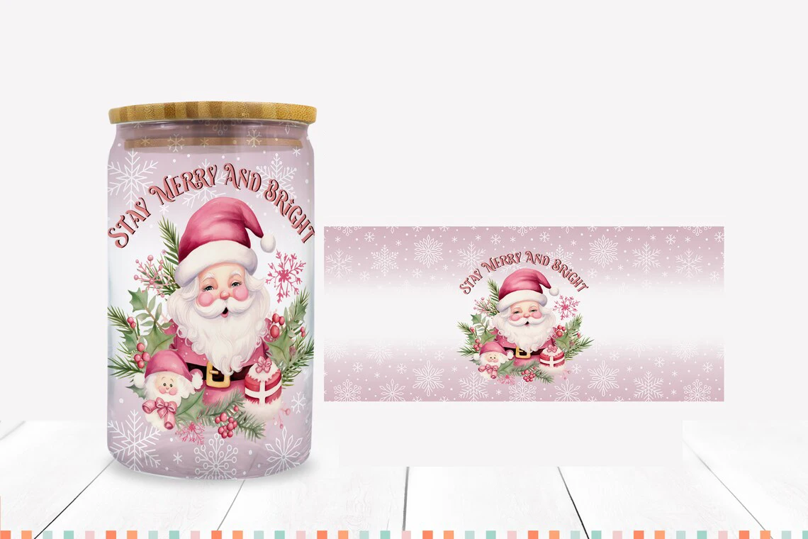 

Рождественская тема Деда Мороза УФ DTF чашка обертка для 16 унций Libbey стекло Can DIY переводная наклейка