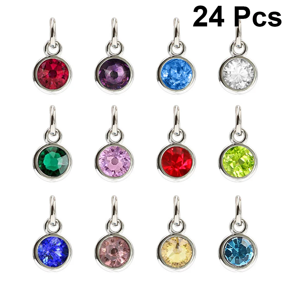 

24pcs Stainess Steel Birthstones Pendant DIY Handmade Jewelry Accessories (Mixed Color)