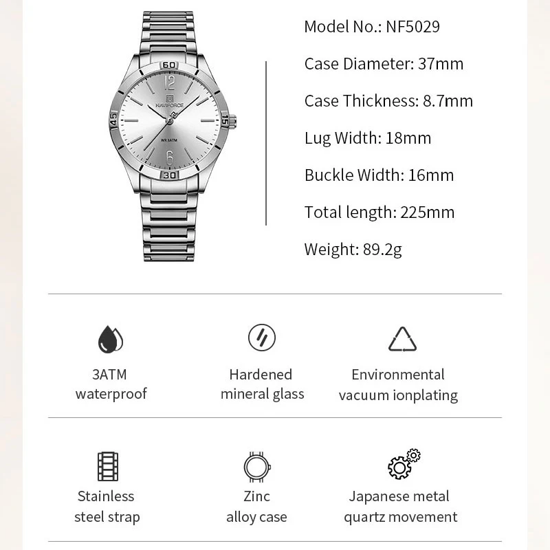 NAVIFORCE Women Watches Stainless Steel High Quality Quartz Ladies Wrist Watch Waterproof Girlfriends Gift Relogio Feminino
