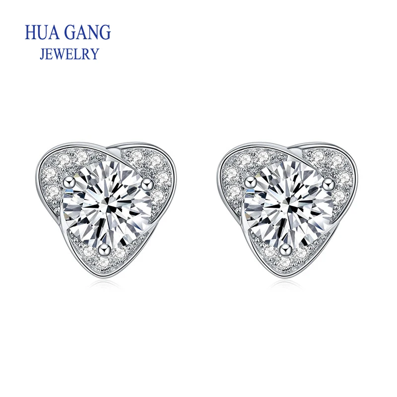 

D Color 0.5ct Moissanite Heart Stud Earrings Sets Women Girls Shiny Round Ear Plugs Studs for Boys Men Teens Silver