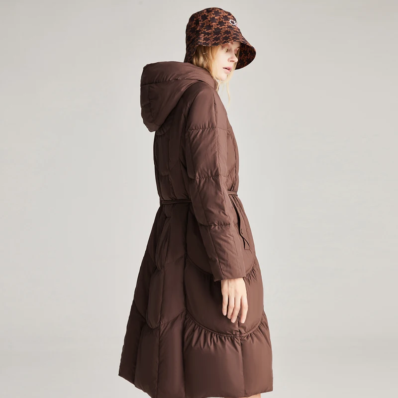 JAZZEVAR 2022 New Ladies Hooded Drawstring Waist Slim-fit Mid-length Winter Down Jacket Women's Warm Outwear