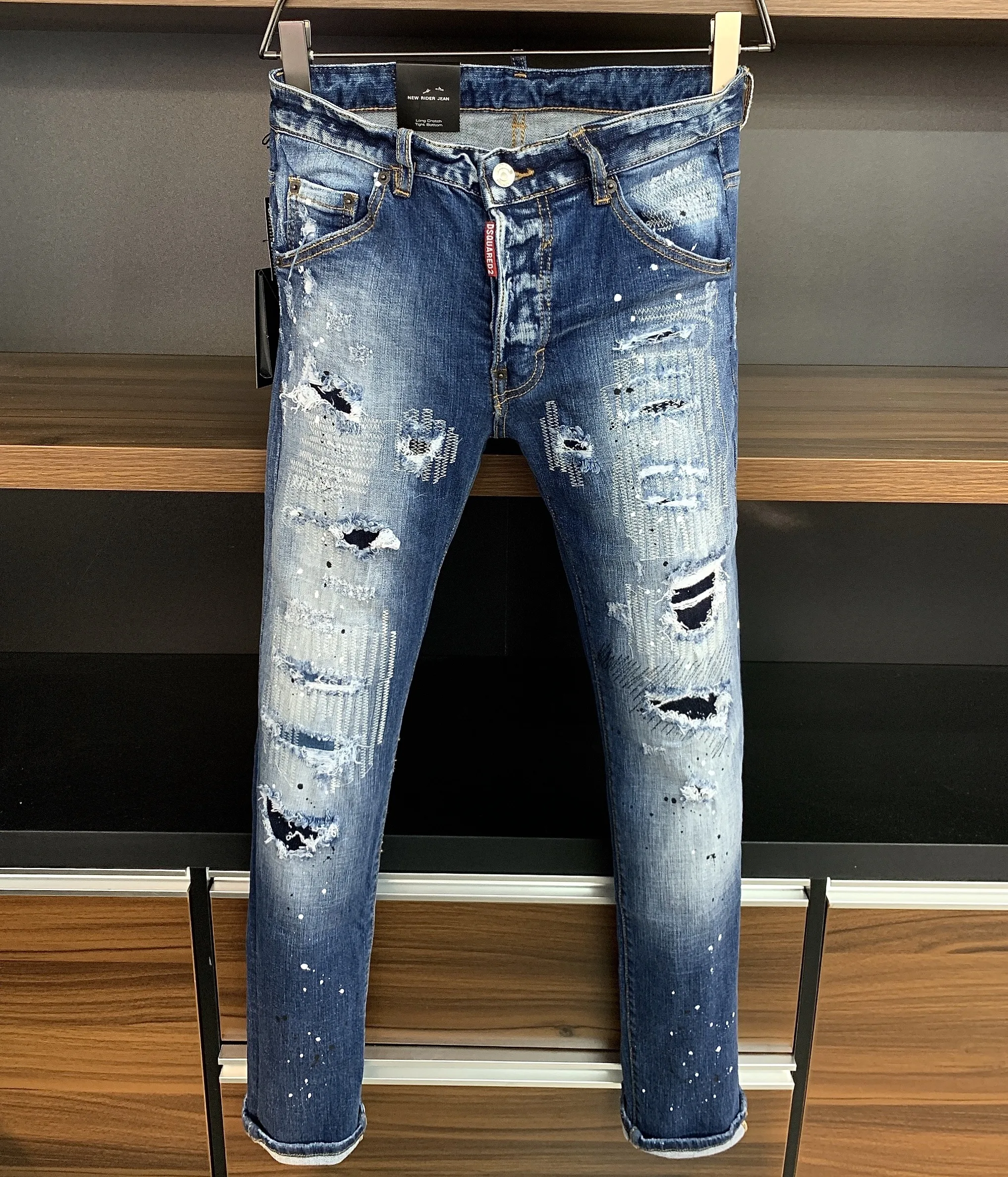 

New D2 Couples Vintage Ripped Jeans Dsquared2 Fashion Washed Splatter Printed Jeans Boyfriend Gift Distressed Streetwear 9716
