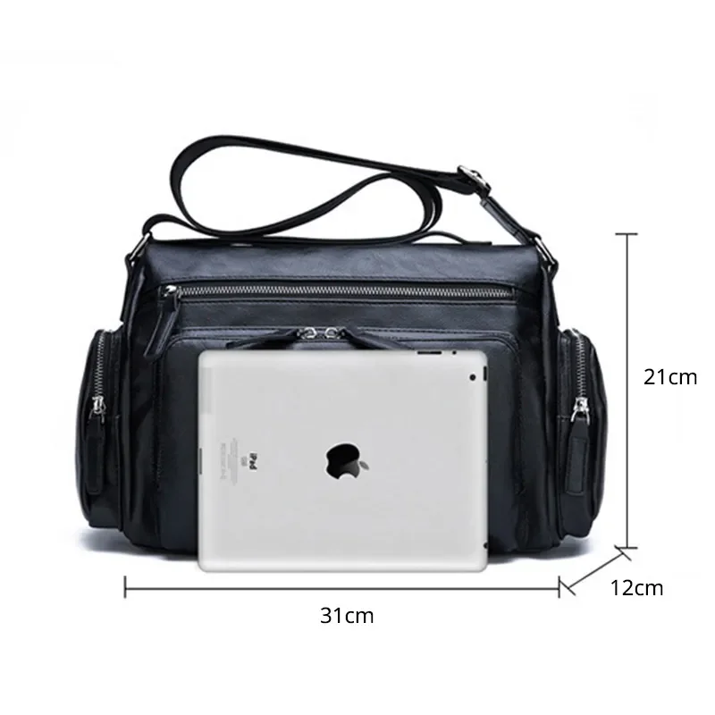 Leisure One Shoulder Straddle Bag Men's Luxury Brand Men's Messenger Bag Retro Leather Shoulder Bag Cross Bag Men Black