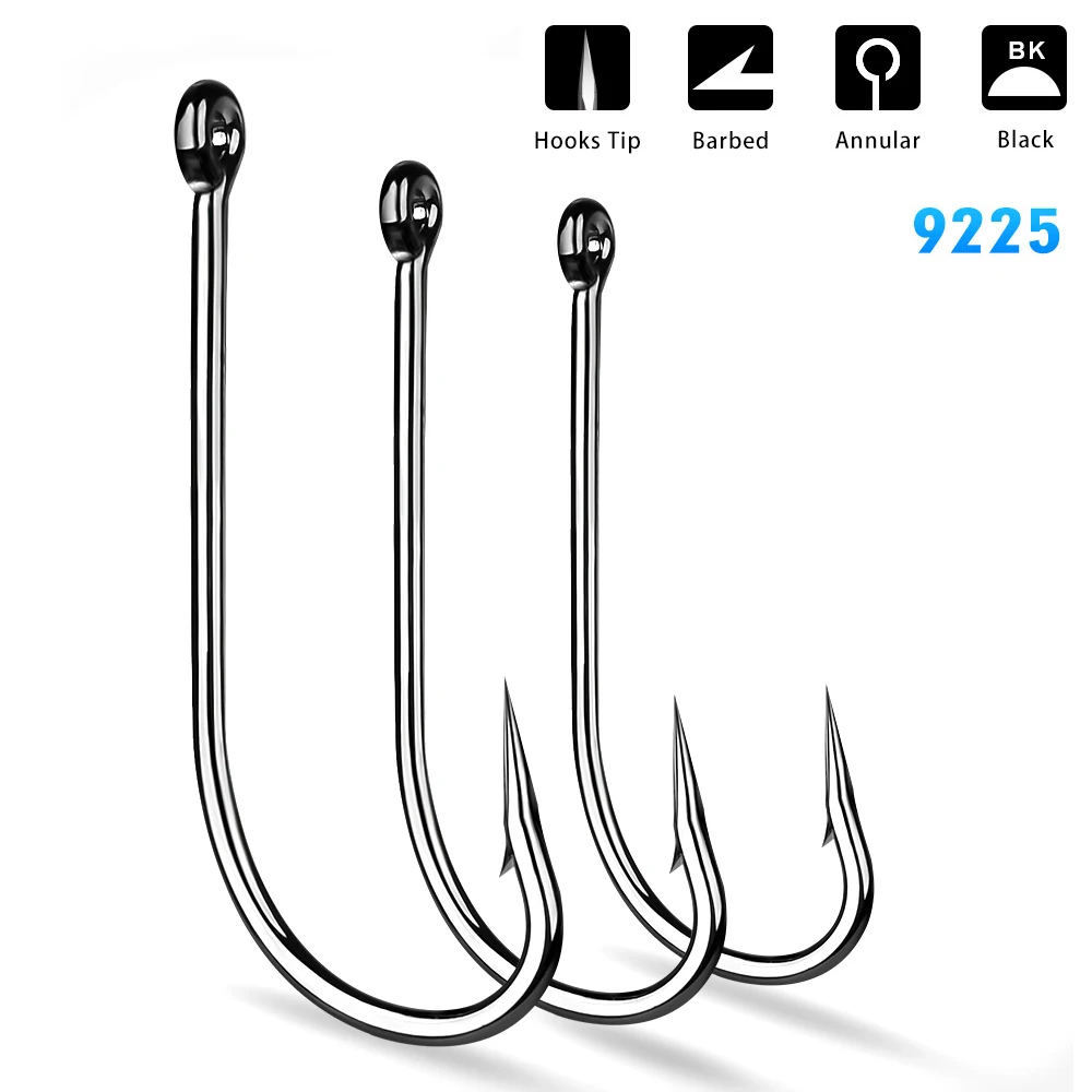 

Lot 100pcs Jig Big Fishing Hooks 72A High carbon steel Black fishhook Barbed Annular Sharpened Tip Hook Saltwater Barbed 1#-10/0