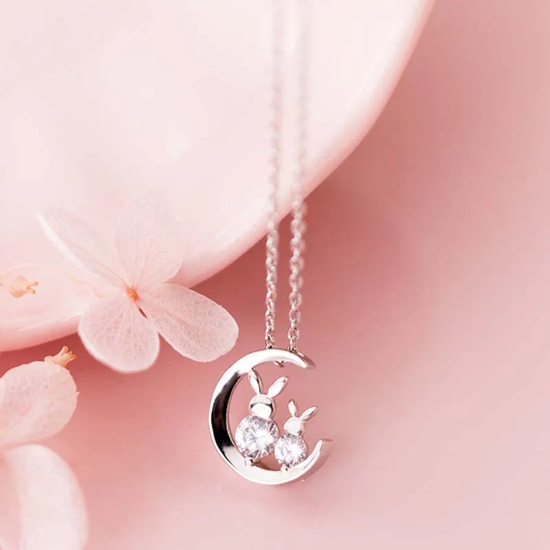 1pcs Creative Moon Rabbit Pendant Necklace Cute Women Animal Collarbone Chain Accessories Fashion Jewelry Girl Gifts images - 6