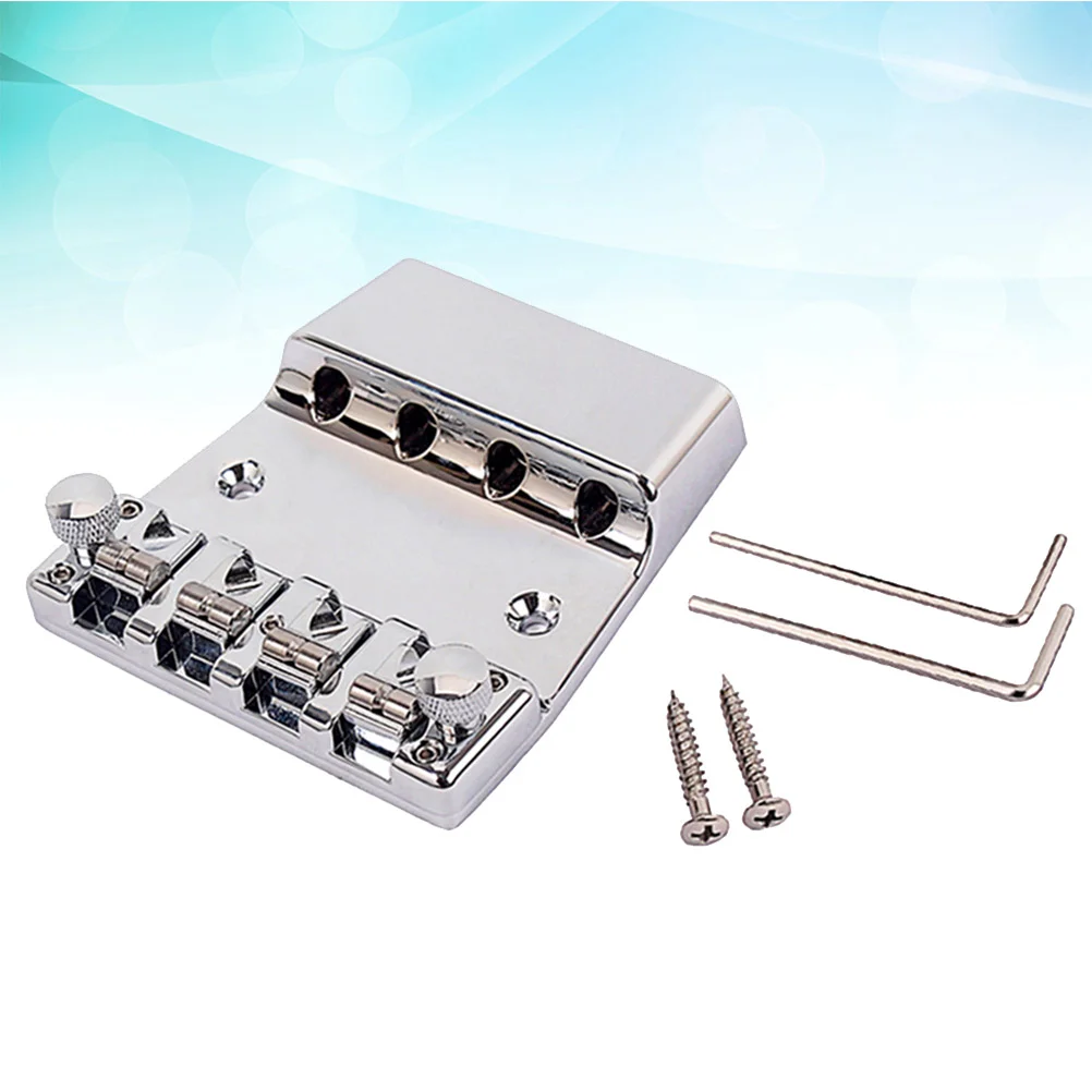 

4 String Metal Bass Bridge Saddle Bridge Strain Plate Bridge for Musical Instrument Bass Replacement (Silver)