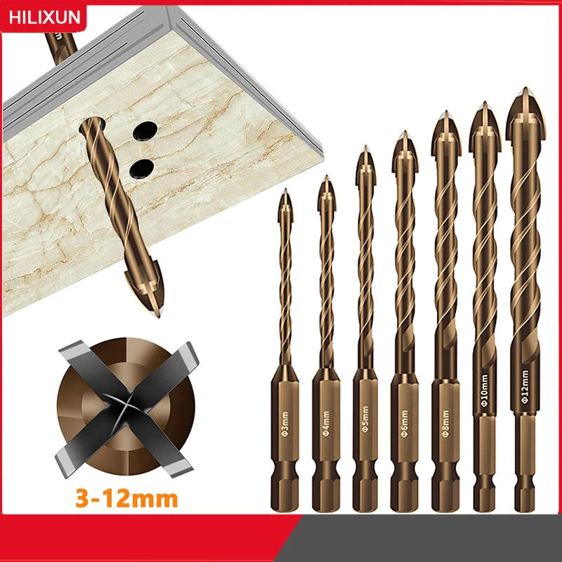 

3-12mm Cross Hexagon Tile Glass Ceramic Wood Concrete Drill Bits Set Alloy Triangle Twist Drill Bits Hole Opener Metal Drilling