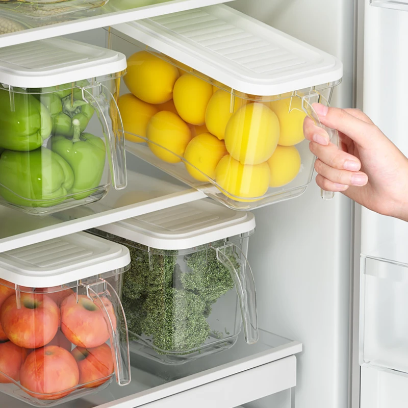 

Refrigerator Organizer Stackable Food Fridge Storage Box With Handle Fruit Vegetable Fresh-keeping Container Kitchen Accessories