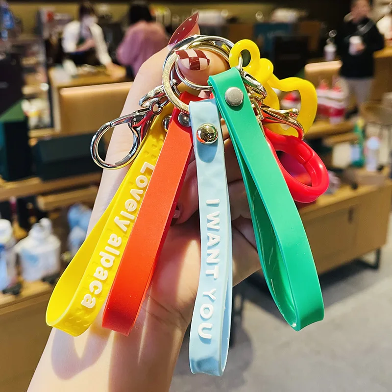 

Soft Rubber Leather Rope Car Keychains Women Creative Design Bag Pendant Key Chain Fashion Kawaii Girl Pvc Hand Rope Buckle Gift