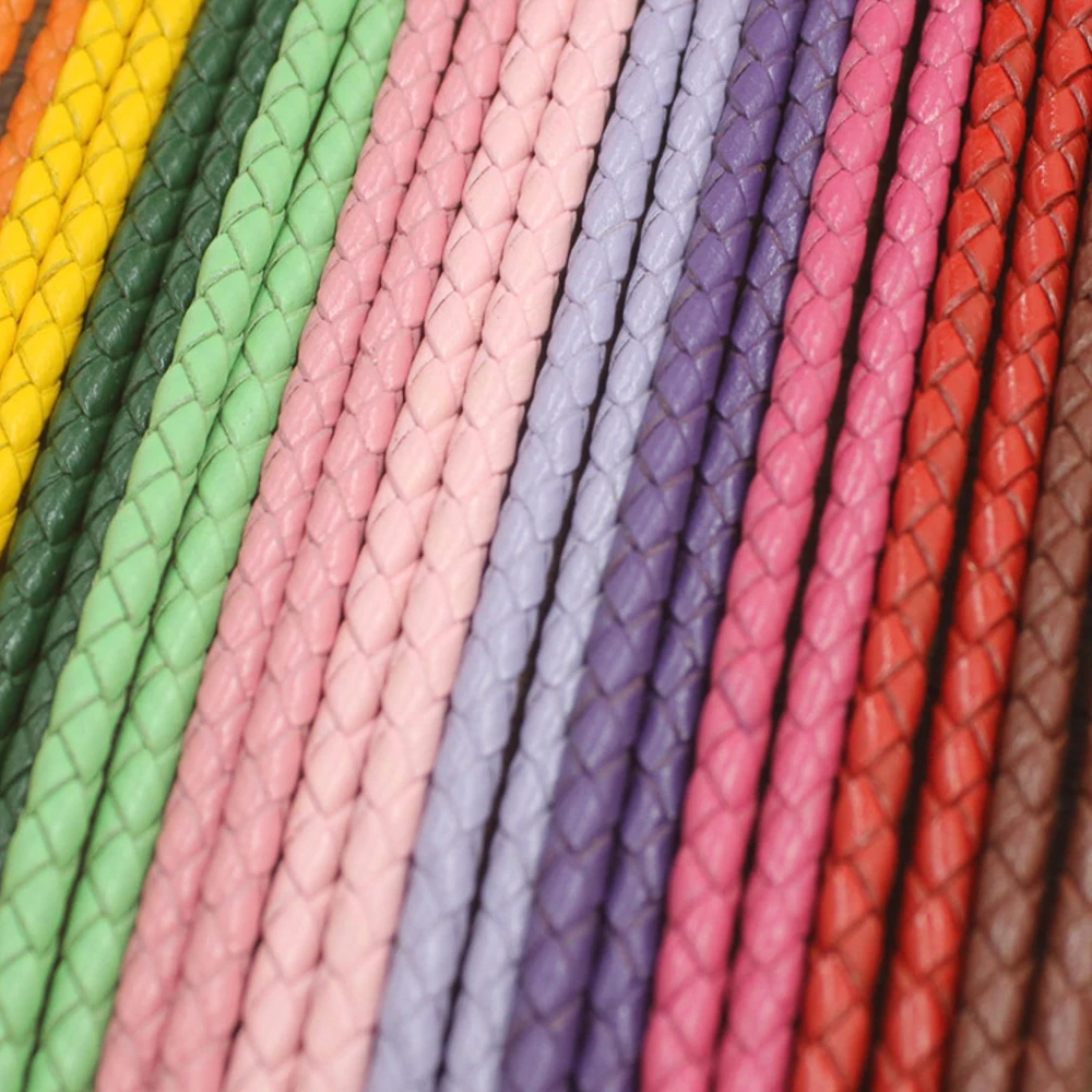 

Multicolor Braided Genuine Leather Bracelet Findings 2meters 3mm Round Leather Cord String Rope Diy Necklace Bracelet Making