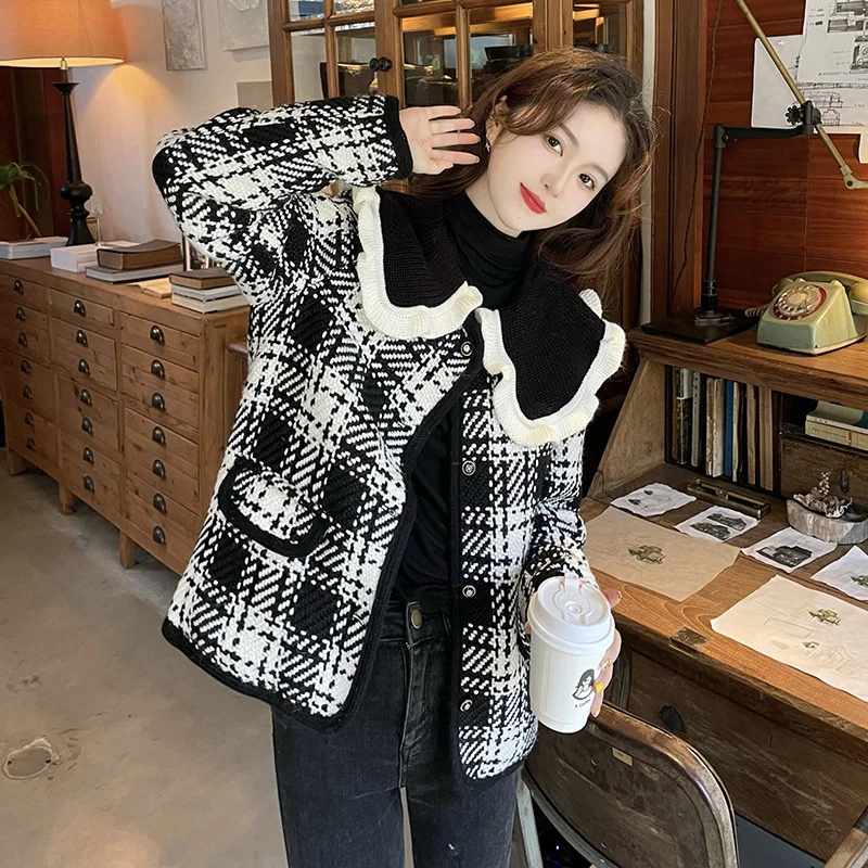 

Vintage Thicken Warm Elegant Wool Coat Button Doll Collar Short Jacket Korean Women Cardigan Winter Outerwear