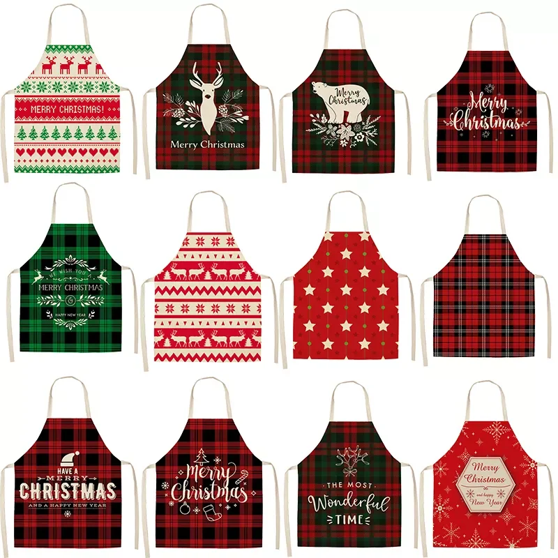

1PC Christmas Fashion Cotton Red Green Aprons for Women Girls Vintage Cooking Retro Apron Christmas kitchen Aprons Supplies