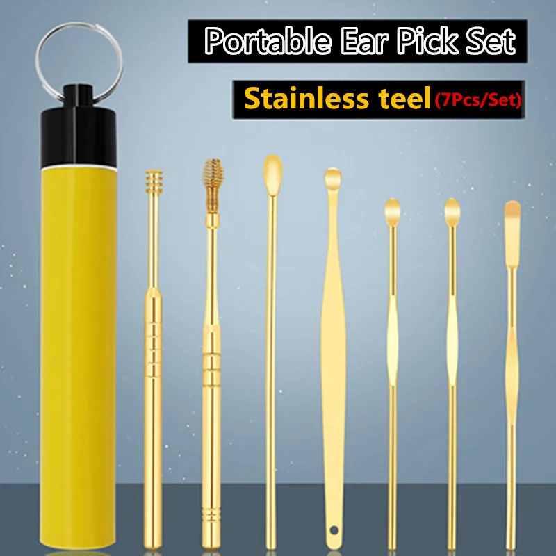 

6/7PCS Ear Cleaner Earwax Removal Tool Earpick Curette Reusable Ear Cleaning Wax Remover Spring Spoon Ear Pick Cleanser Care
