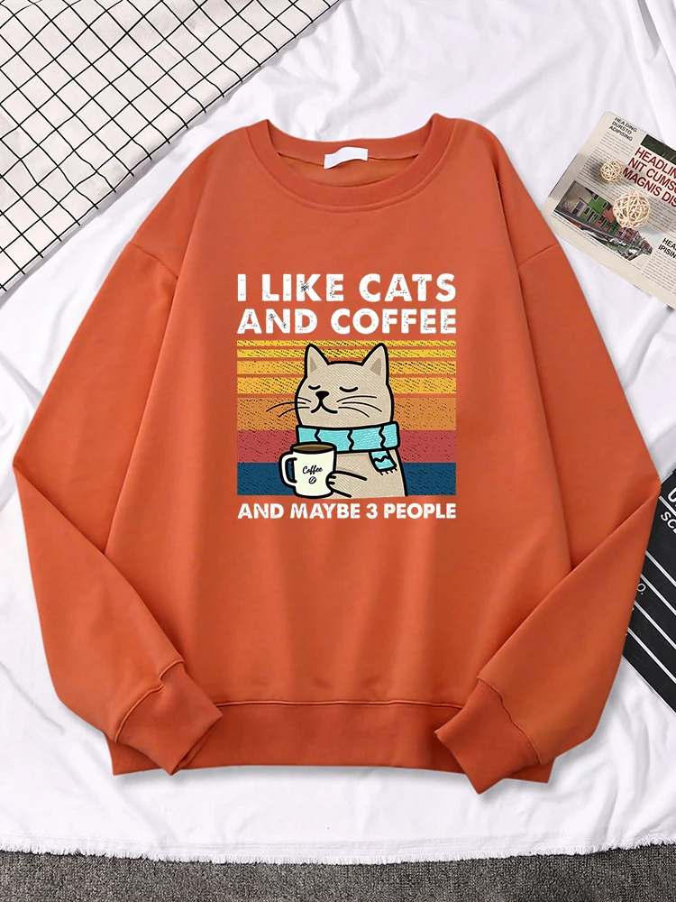 

I Like Cats And Coffee Printed Female Pullover Autumn Fleece Warm Hoodies Oversized Crewneck Long Sleeves Soft Womens Tracksuits