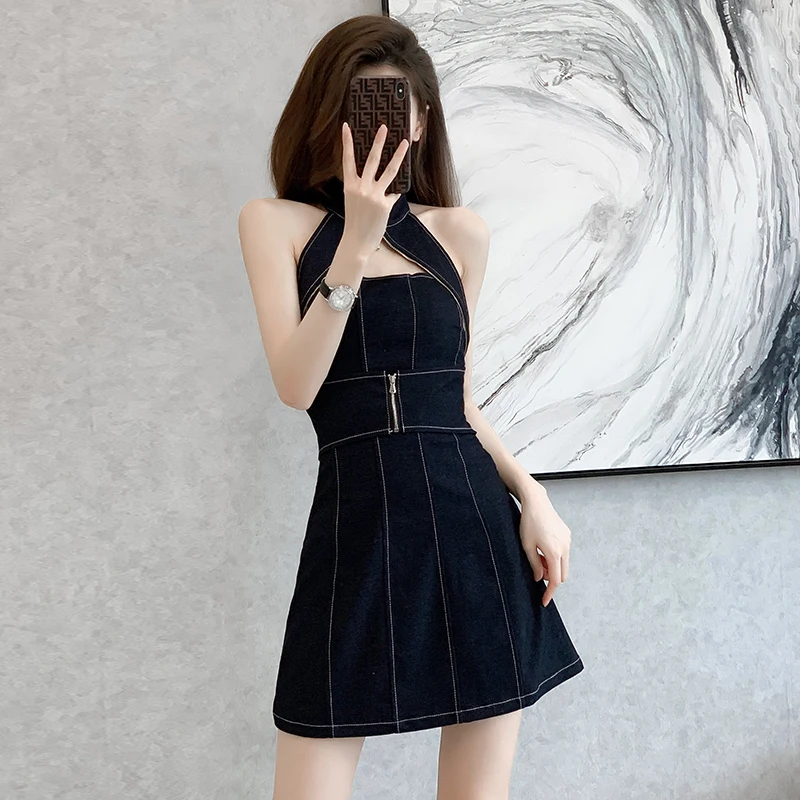 

Black Hollow Out Sexy Backless Mini Summer Style Dress Fashion Blouses 2022 Cheap Vintage Clothes For Women Female Clothing