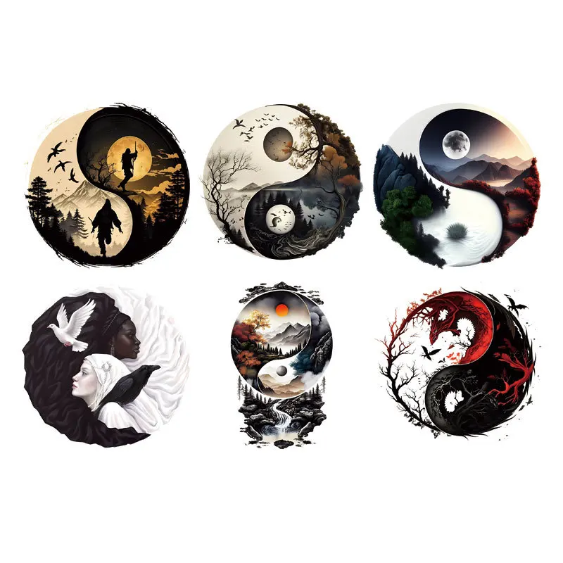 Шесть пейзажей концепции тайчи и восемь триграммов теплопередача на одежду